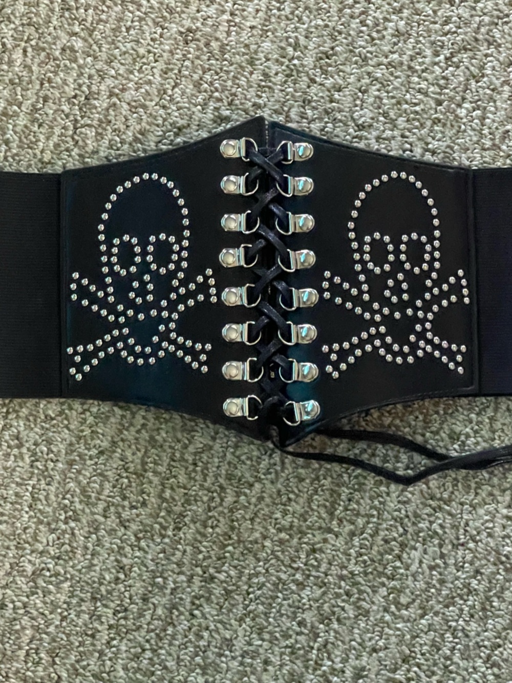 Source Unknown Black Rhinestone Skull Corset Lace-Up Belt